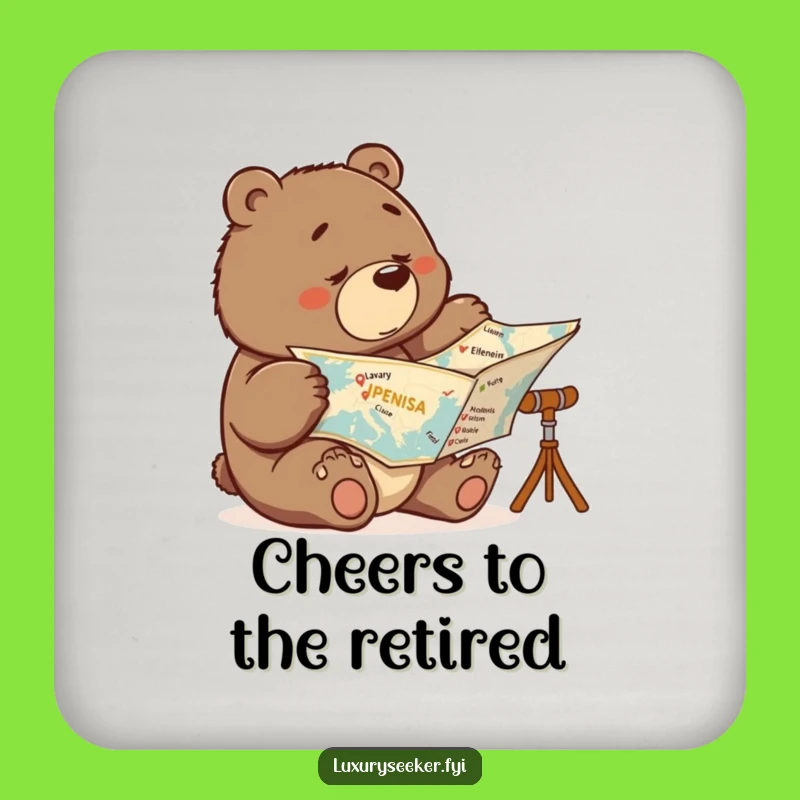 Funny Determined Bear Map Coaster: Luxury Table Protector Gift