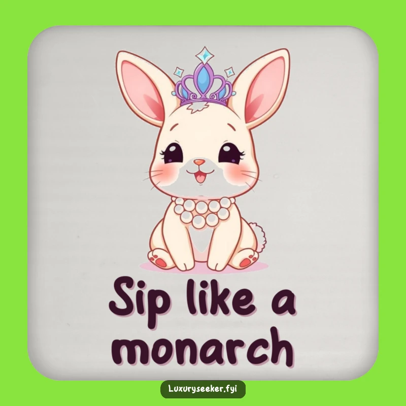 Funny Bunny Tiara Coaster: Pearl Glam Protection, Whimsical Humorous Gift!