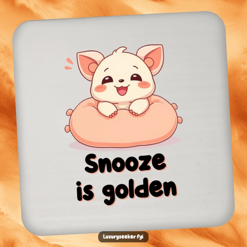 Funny drink coaster featuring a delighted creature with a happy sigh, lounging on a plush velvet cushion, protecting furniture.