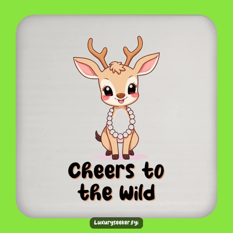 Funny Graceful Deer Pearl Necklace Drink Coaster - Protect Surfaces with Chic Humor!