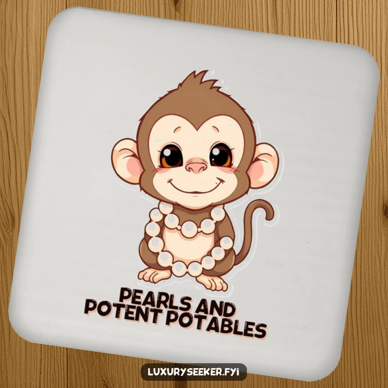 Funny Monkey Coasters: A mischievous monkey wears pearls, adding a touch of humor and protecting surfaces from drinks.