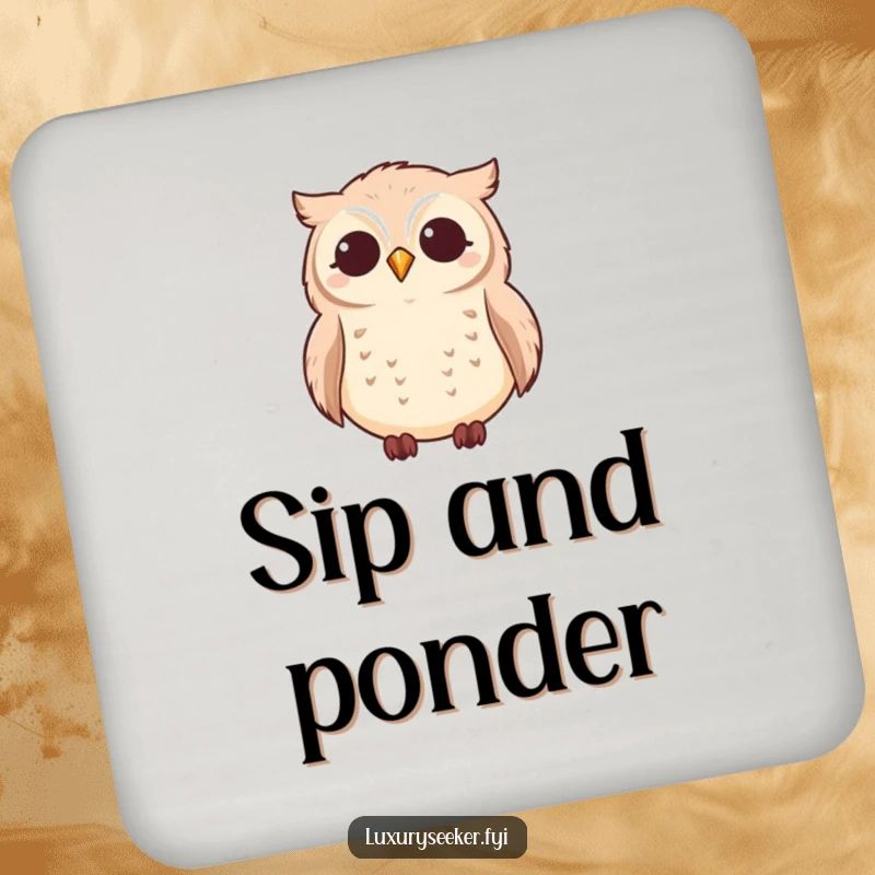 Funny owl looking at stars on drink coasters, adding celestial decor, a funny gift.