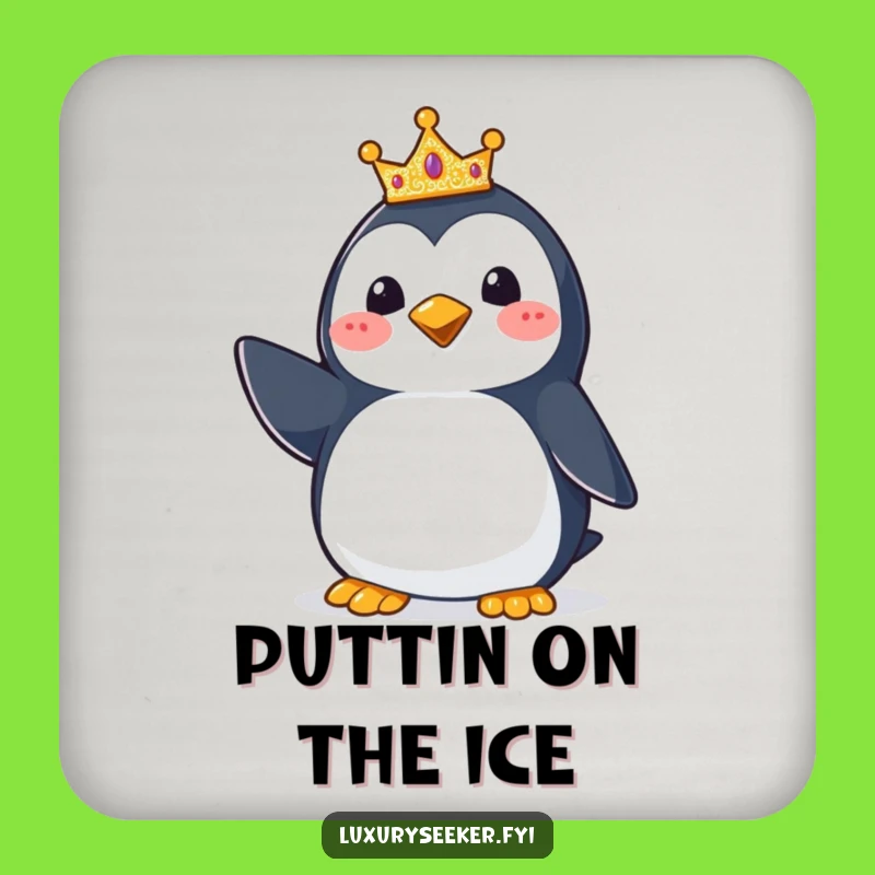 Funny Penguin Crown Coaster: Protect Surfaces with Regal & Hilarious Style
