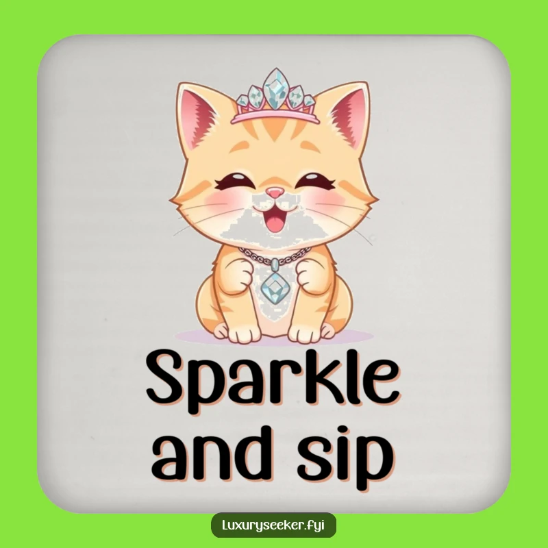 Funny Royal Cat Tiara Coaster: Protect Surfaces with Feline Sparkle & Elegance