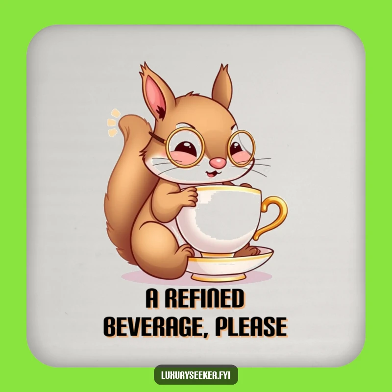 Funny Squirrel Tea Time Coaster: Dapper Protection, Sophisticated Humorous Gift!