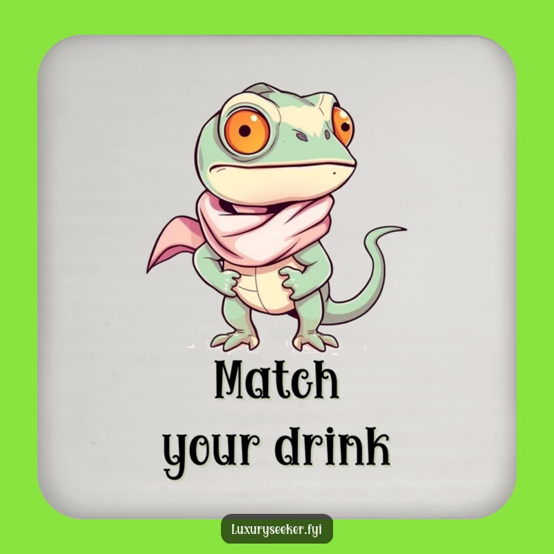 Funny Chameleon Silk Scarf Drink Coaster: Protect Surfaces with Sassy Confidence