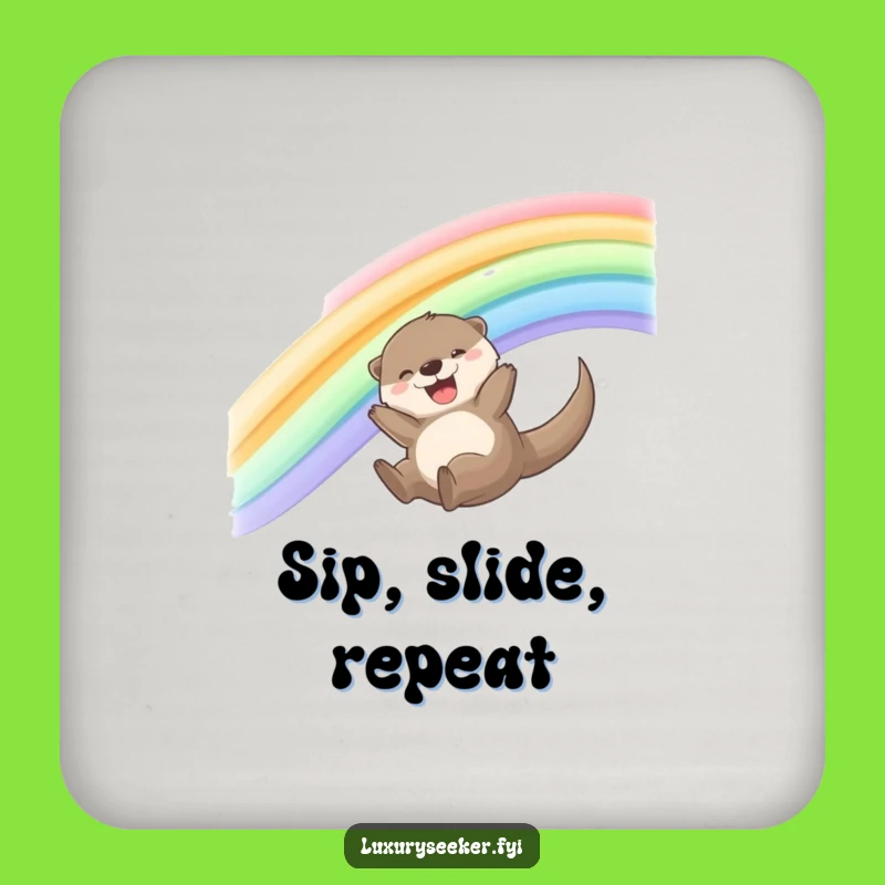 Funny Joyful Otter Rainbow Coasters - Protect Surfaces with Whimsy!