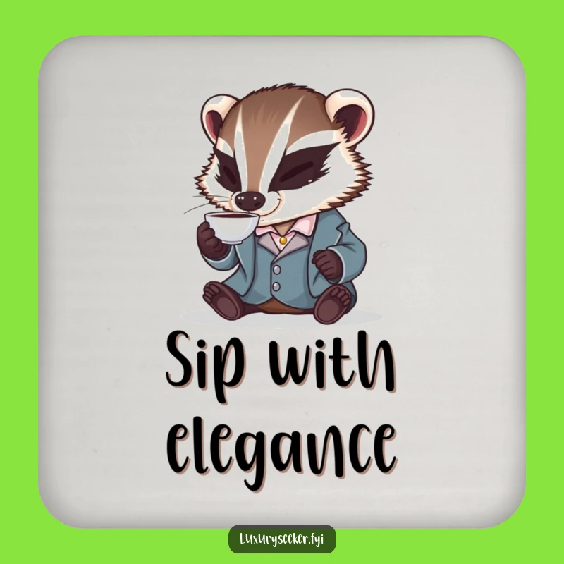 Funny Badger Coaster: Protect Surfaces with Silk Jacket Style, Humorous Home Decor Gift