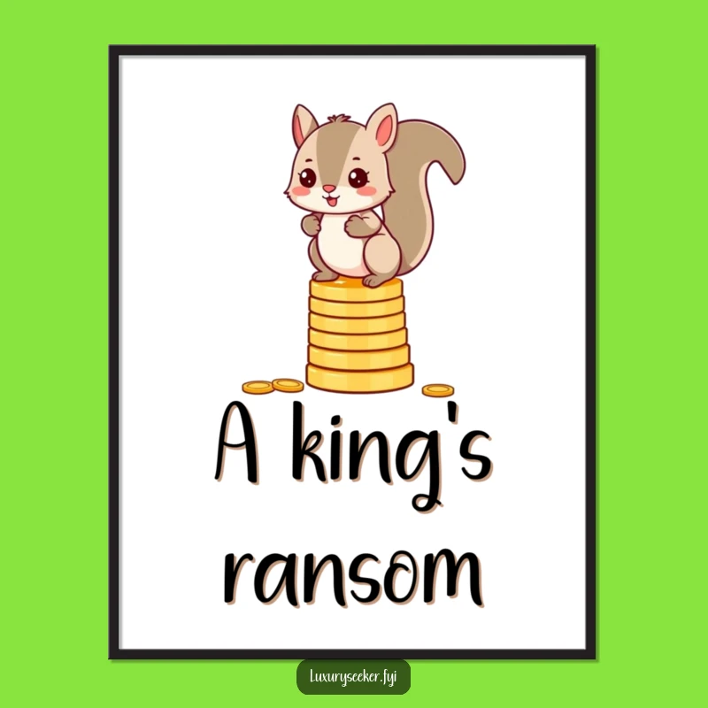 Funny Squirrel Gold Fortune Poster: Mischievous Acrobat Art Print Funny Gift