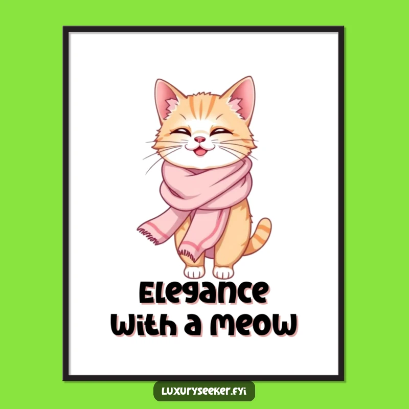 Funny Giggling Cat Silk Scarf Poster: Elegant Wall Art for Humorous Homes