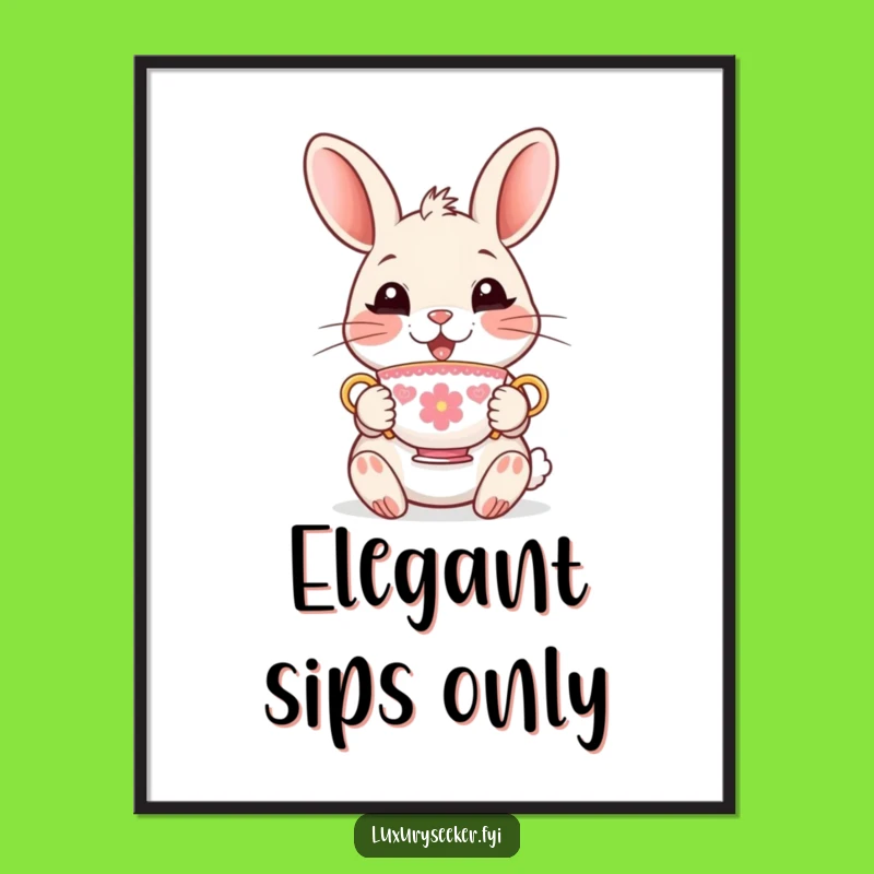 Funny Rabbit Tea Poster: Delighted Character Art for Elegant Decor!