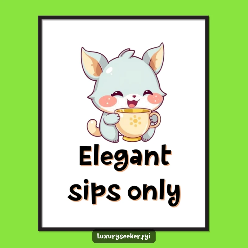 Funny Tea Creature Poster: Elegant, Hilarious Wall Art for Serene Spaces