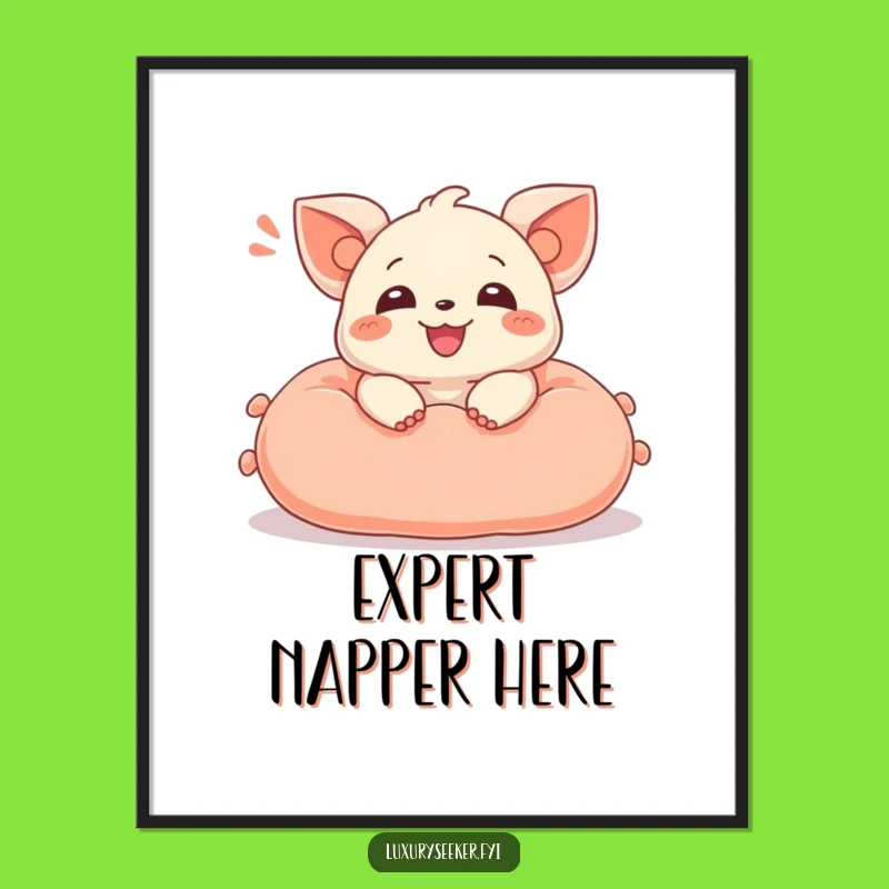 Funny Creature Art Poster: Hilarious Happy Sigh on Velvet Cushion, Unique Funny Gift