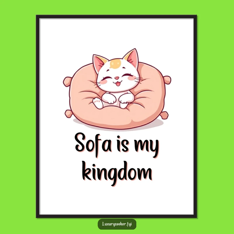 Funny Cat Cushion Poster: High-Quality Art of a Happy Character's Luxury!