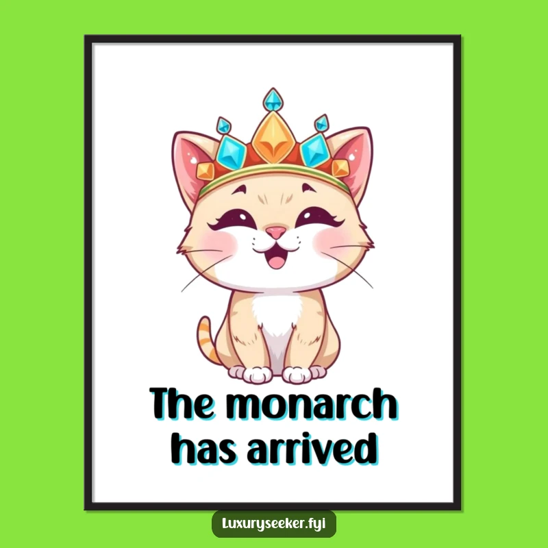 Funny Cat Regal Poster: Happy Feline Crown Art for Walls!