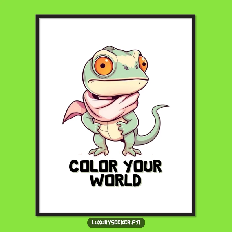 Funny Chameleon Silk Scarf Poster: Bold Wall Art for a Confident, Sassy Vibe
