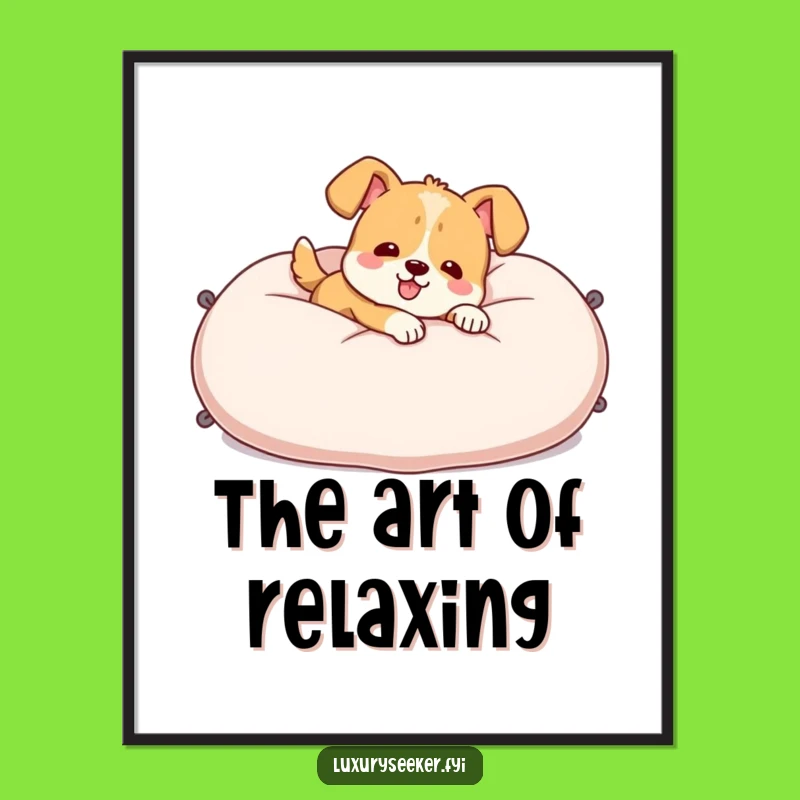 Funny Dog Lounger Poster: Cheerful Pillow Art for Cozy Decor!