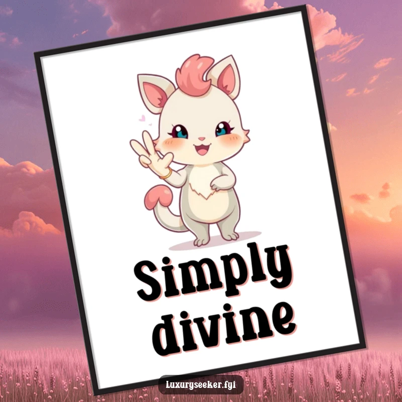 Funny poster of a cheerful creature with rosy blush posing elegantly with a long, elegant glove, adding humorous sophistication to any wall.