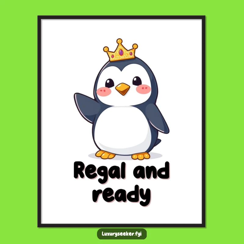 Funny Penguin Crown Poster: Regal Wall Art for a Joyful & Hilarious Space