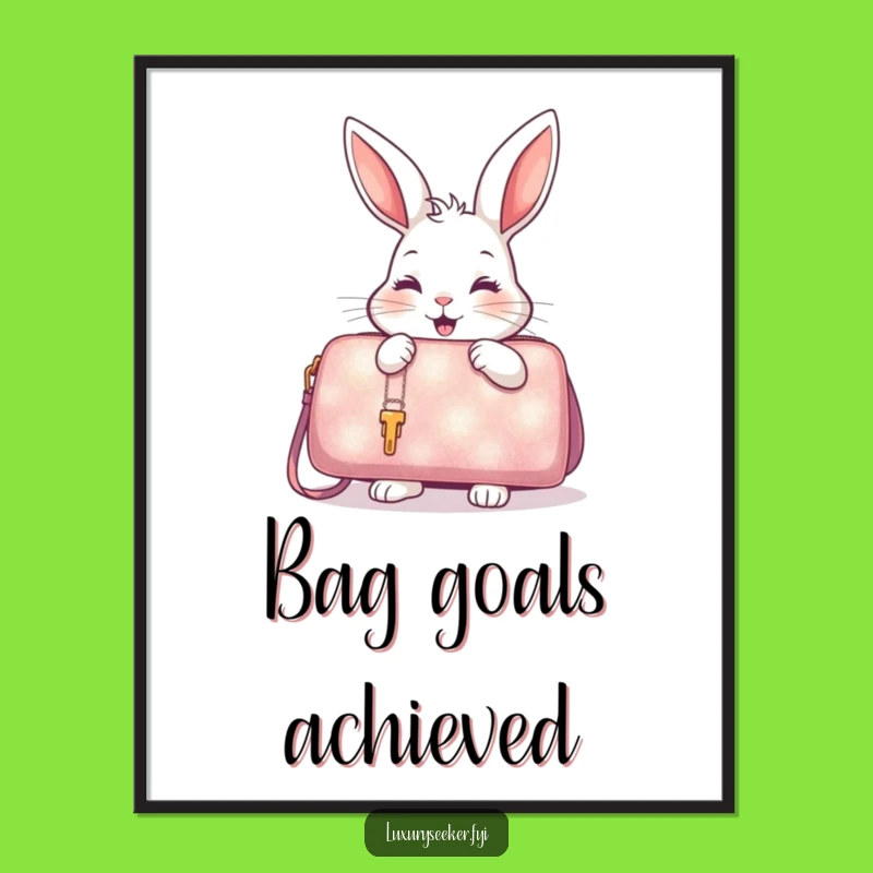 Funny Rabbit Handbag Poster - Fashion Art Delight, Whimsical Funny Gift