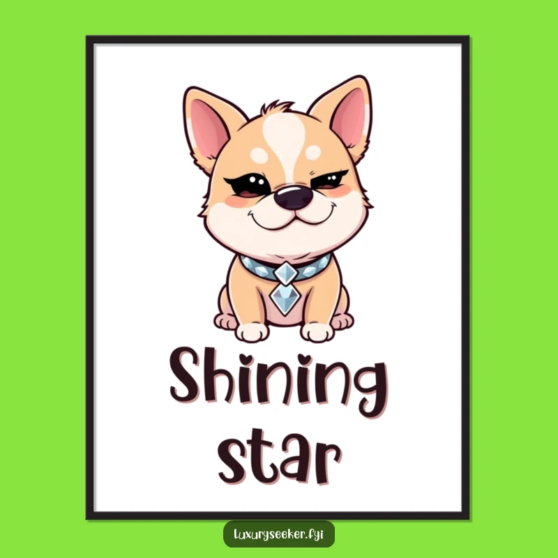 Funny Winking Dog Poster: Diamond Collar Art, Perfect Funny Gift Decor