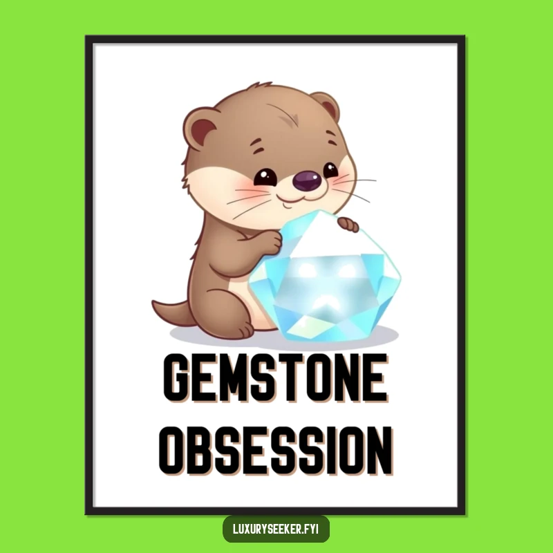 Funny Otter Gemstone Poster: Curious Critter’s Sparkle Art Print Funny Gift