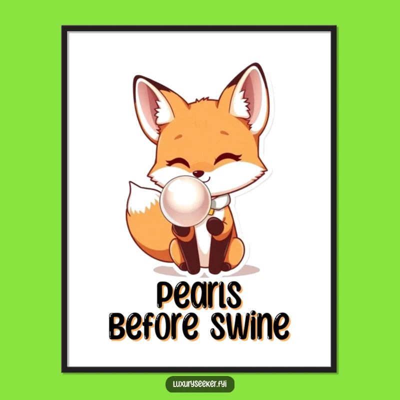 Funny Fox Bow Tie Pearl Poster: Whimsical Wall Art for a Humorous Space.