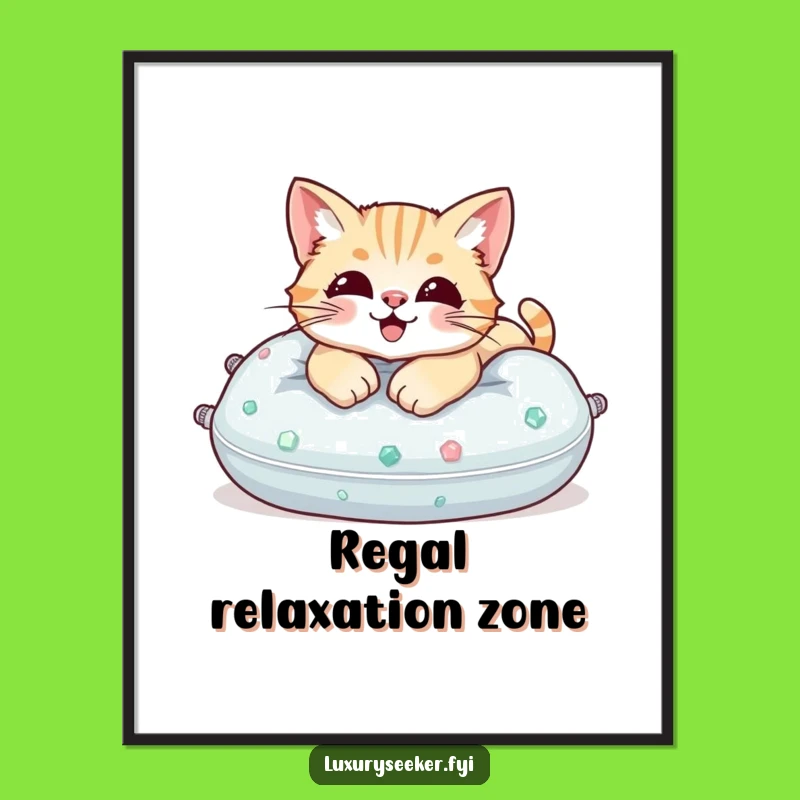 Funny Cat Gemstone Pillow Wall Art Poster, Feline Royalty, A Luxurious Funny Gift