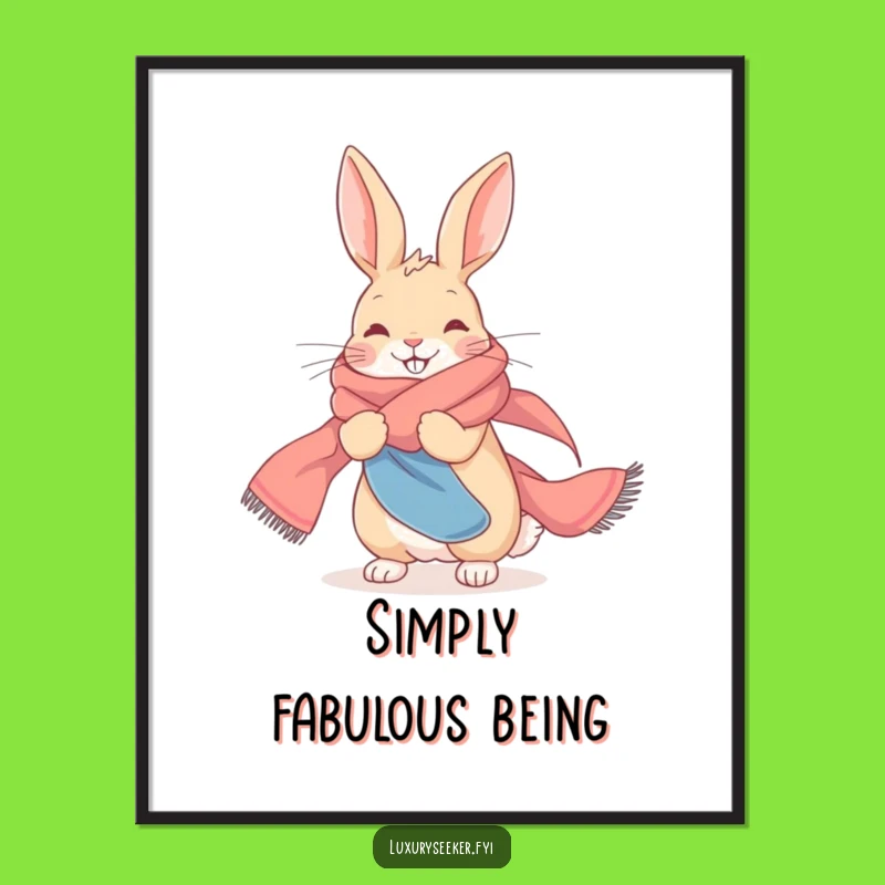 Funny Rabbit Silk Scarf Wall Art Poster, Bunny Elegance, A Fab Funny Gift