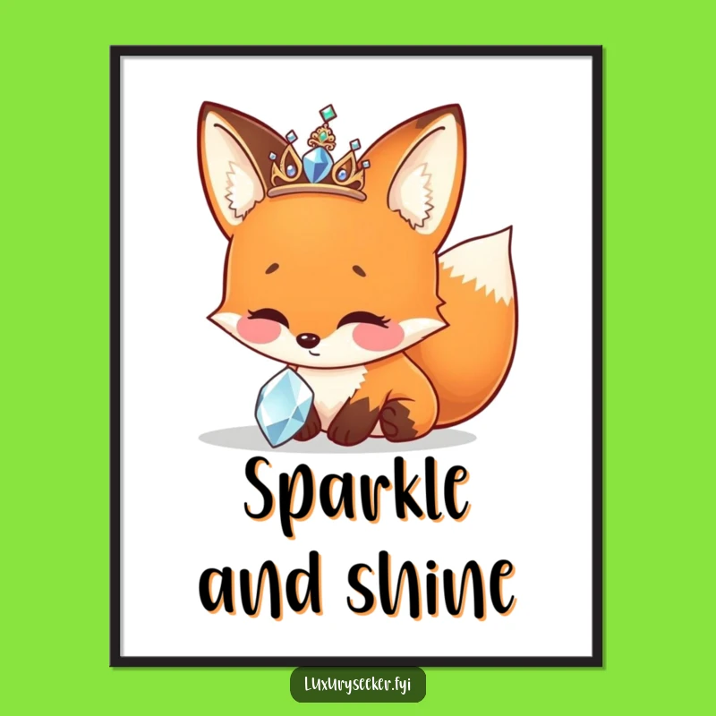 Funny Fox Tiara Poster - Sparkly Jewel Art, Whimsical Funny Gift