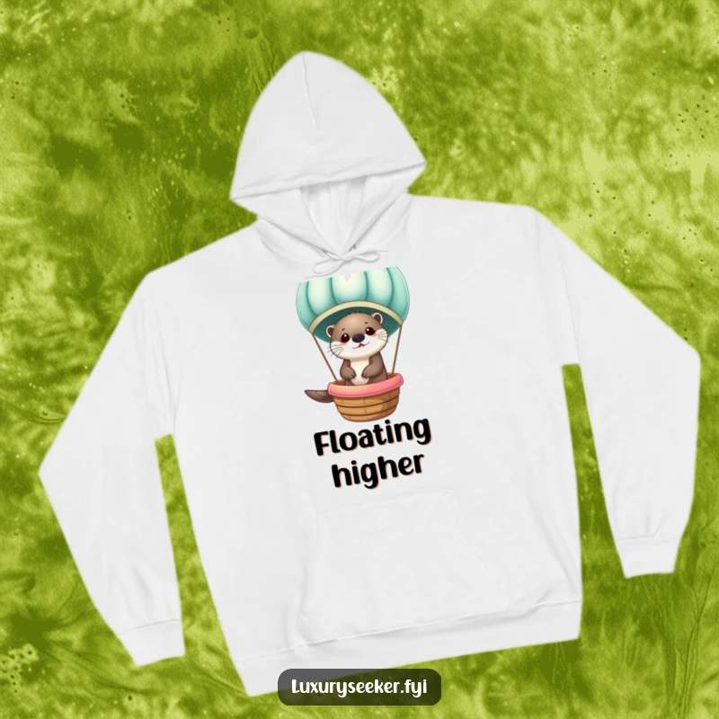 Funny Otter in Velvet Hot Air Balloon Hoodie: Cozy comfort with an otter enjoying a velvet balloon ride, perfect for chilly days.