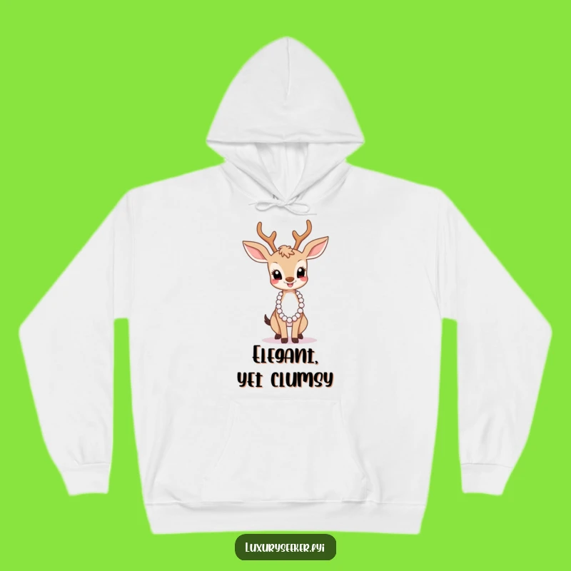 Funny Graceful Deer Pearl Necklace Hoodie - Cozy Comedic Elegance Gift!