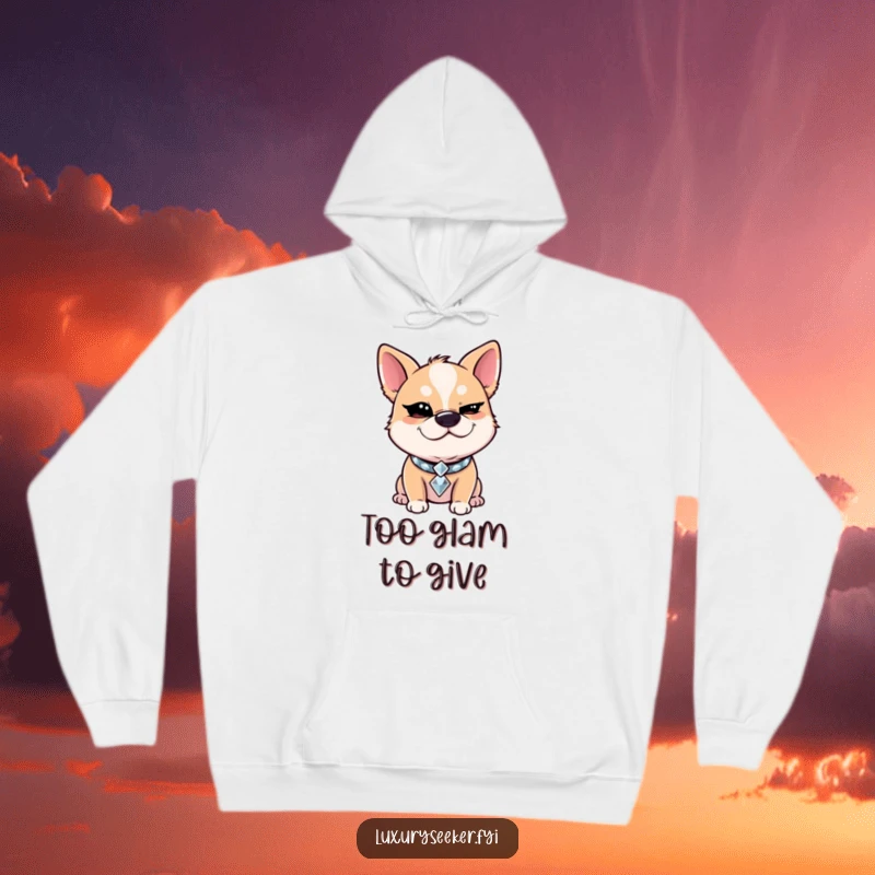 Funny Hoodie: A giggling dog adorned with a diamond collar winks slyly, offering cozy comfort and a touch of luxurious humor.