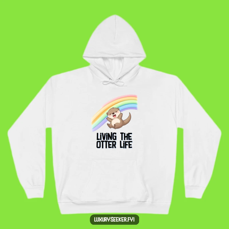 Funny Joyful Otter Rainbow Hoodie - Cozy Up with Whimsical Fun!