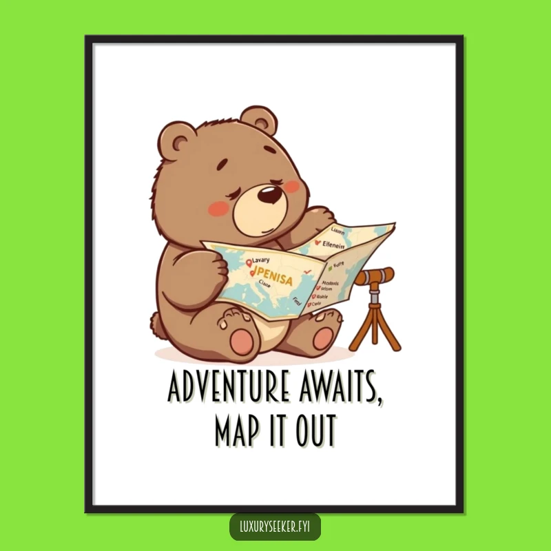 Humorous Free Printable Wall Art: Determined Bear, Travel Map, Quirky Downloadable Decor