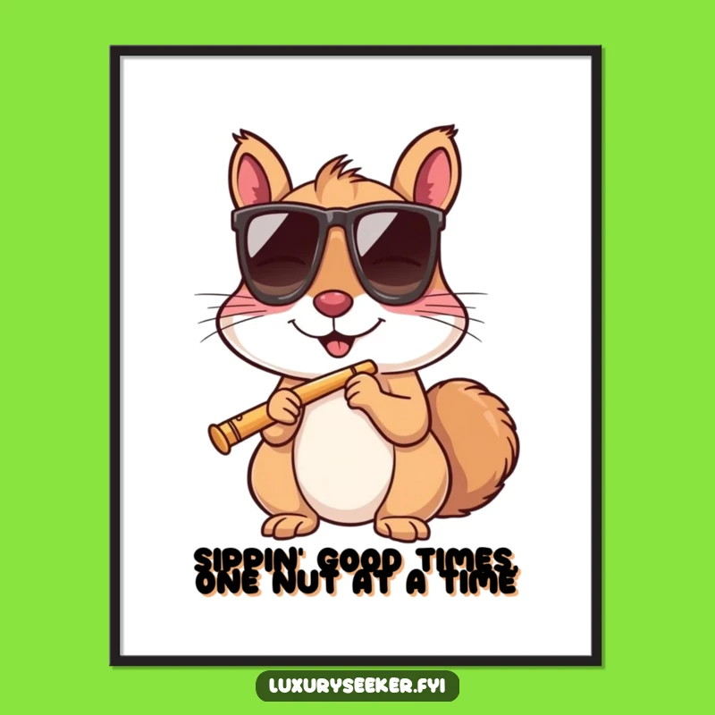 Free Printable Wall Art: Funny Squirrel Sipping Flute - Hipster Downloadable Decor