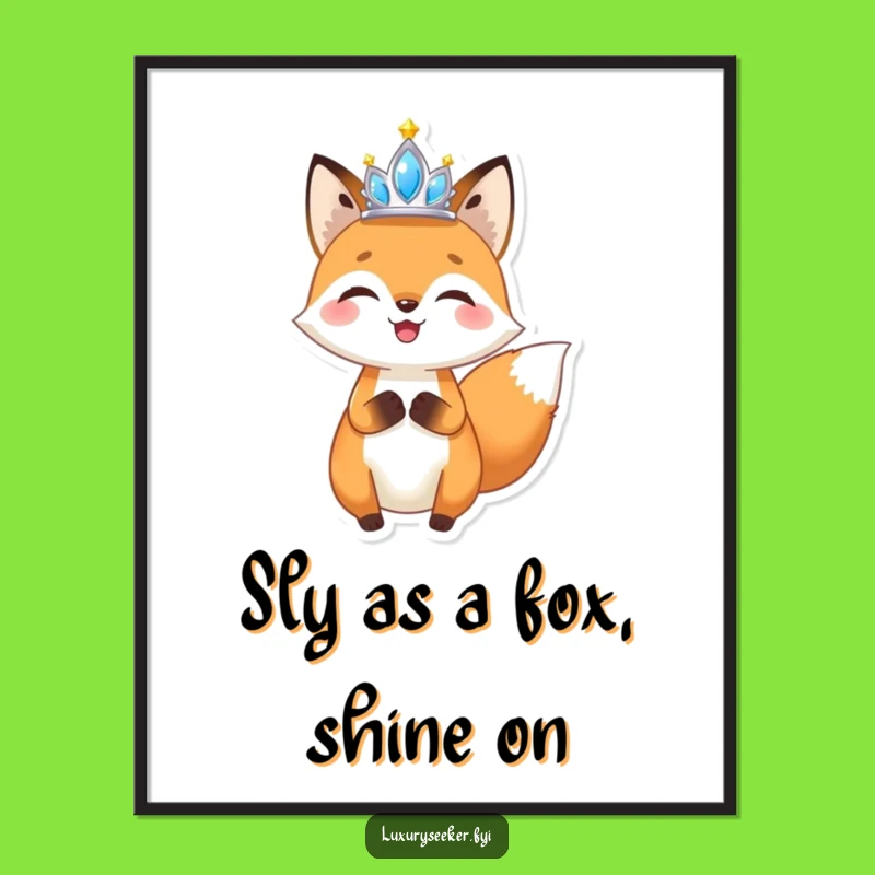 Free Printable Wall Art: Joyful Fox Tiara Pose Downloadable