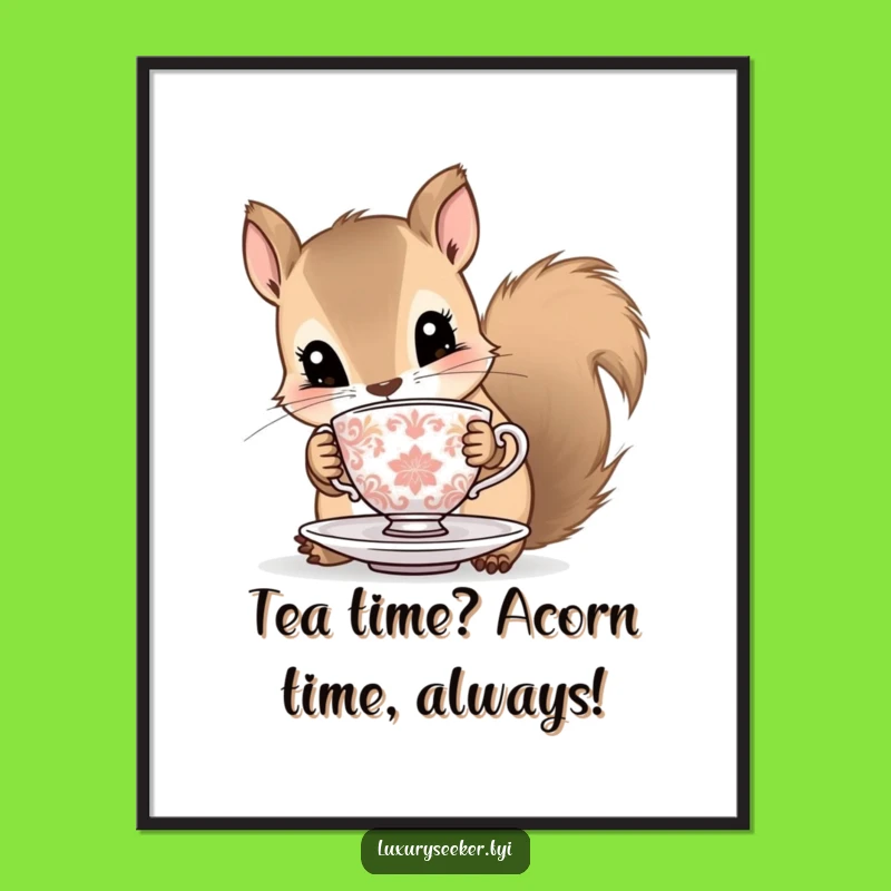 Free Printable Wall Art - Whimsical Squirrel with Teacup, Charming DIY Decor!