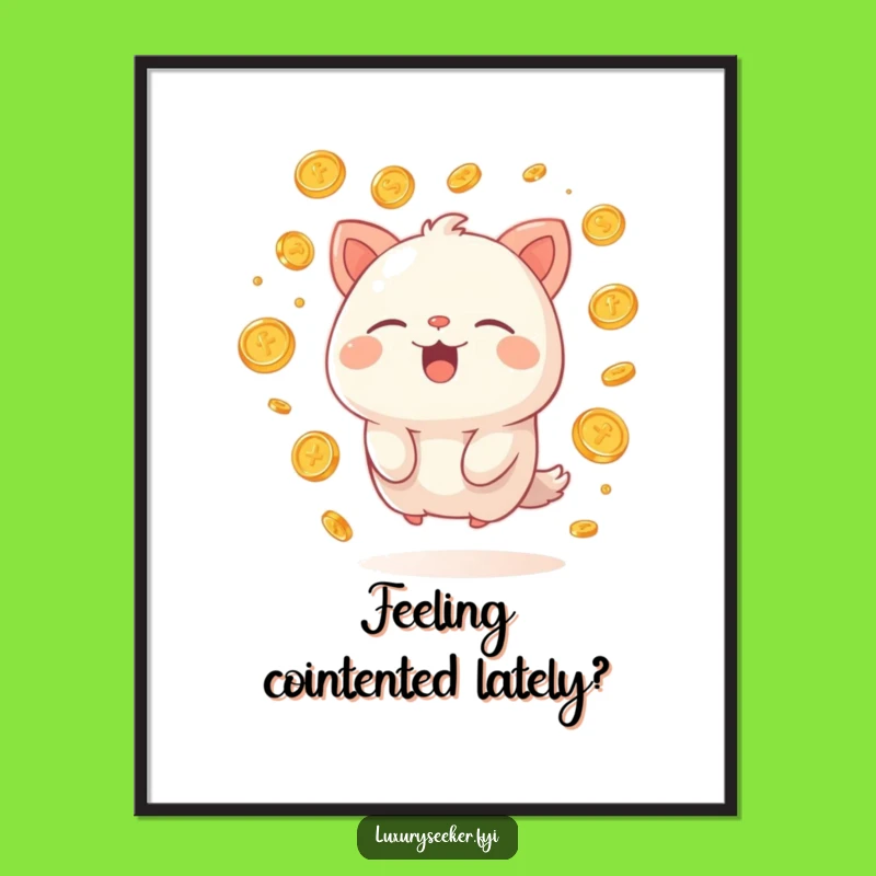 Funny Free Printable Wall Art: Happy Creature & Coins, Downloadable Art for Home