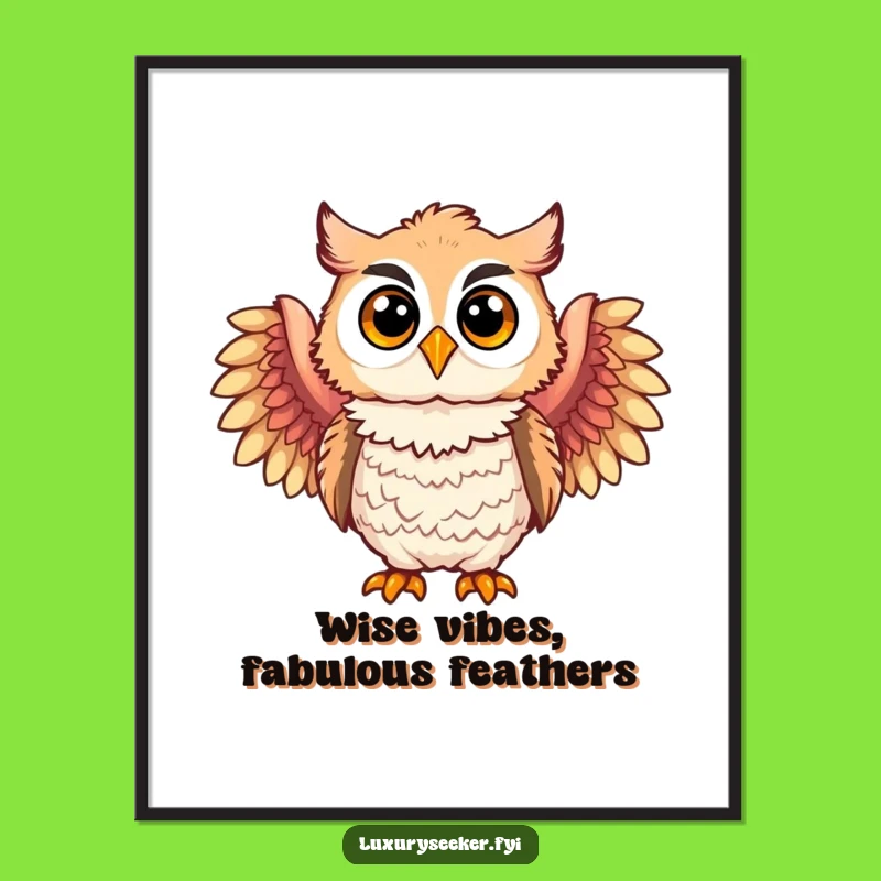 Funny Free Printable Wall Art: Joyful Owl, Feathered Boa, Humorous Downloadable Decor