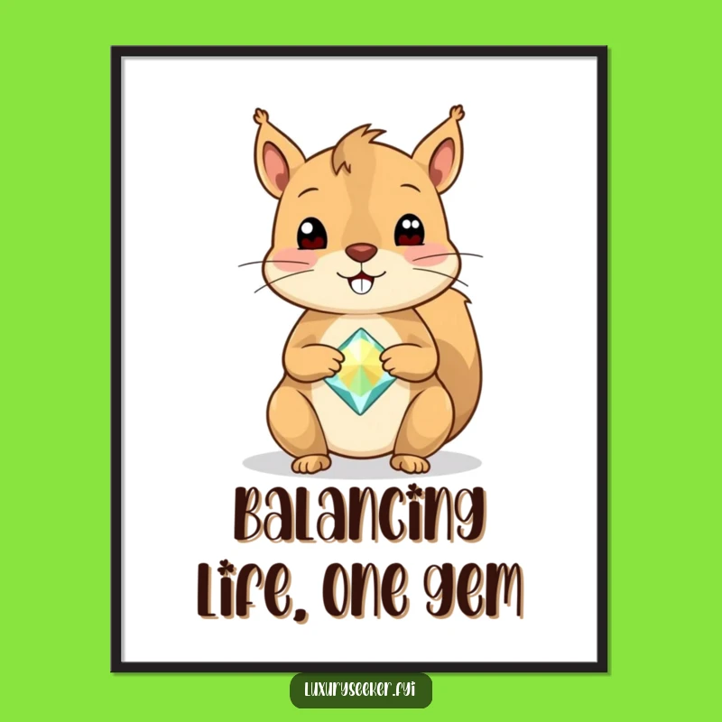 Funny Free Printable Wall Art: Squirrel Gem Balance - Quirky Downloadable Art!