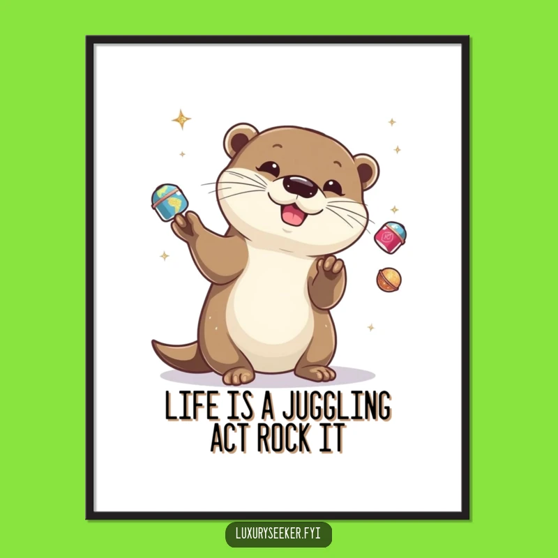 Free Printable Otter Art: Juggling Whimsy, Funny Decor, Downloadable Wall Art