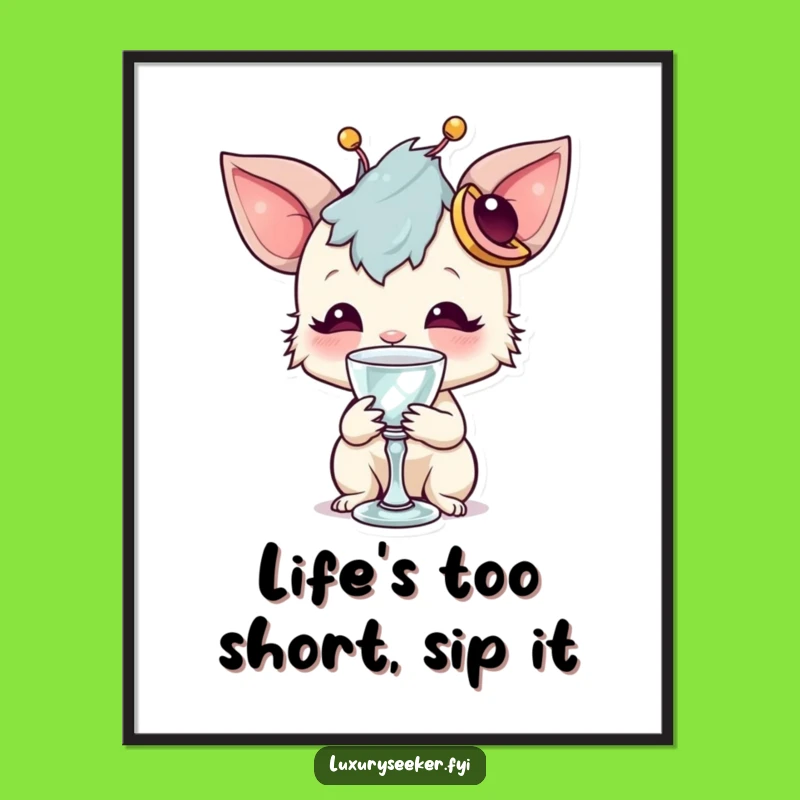 Funny Free Printable Wall Art: Whimsical Creature Sipping, Downloadable Art