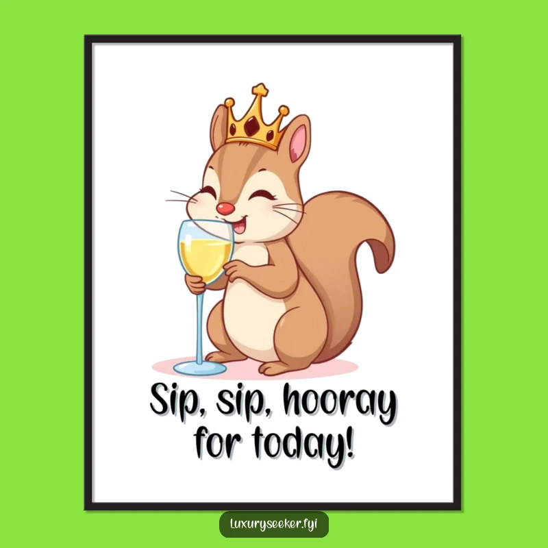 Funny Free Printable Wall Art: Royal Squirrel Champagne Art, Downloadable Decor