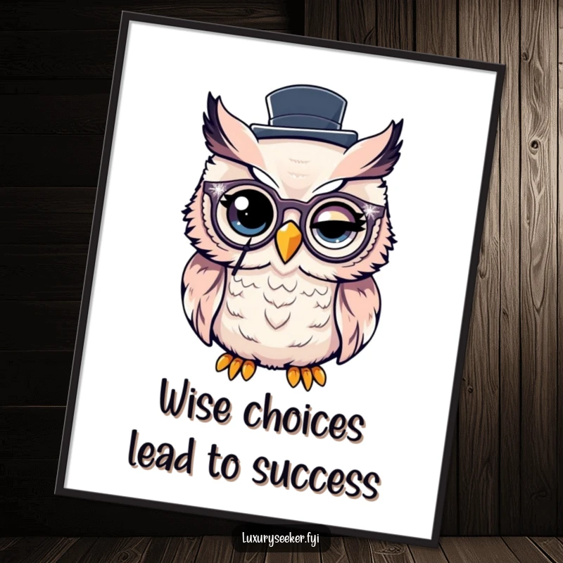 Funny Free Printable Wall Art: A winking owl dressed in a sparkly monocle and top hat, looking distinguished.