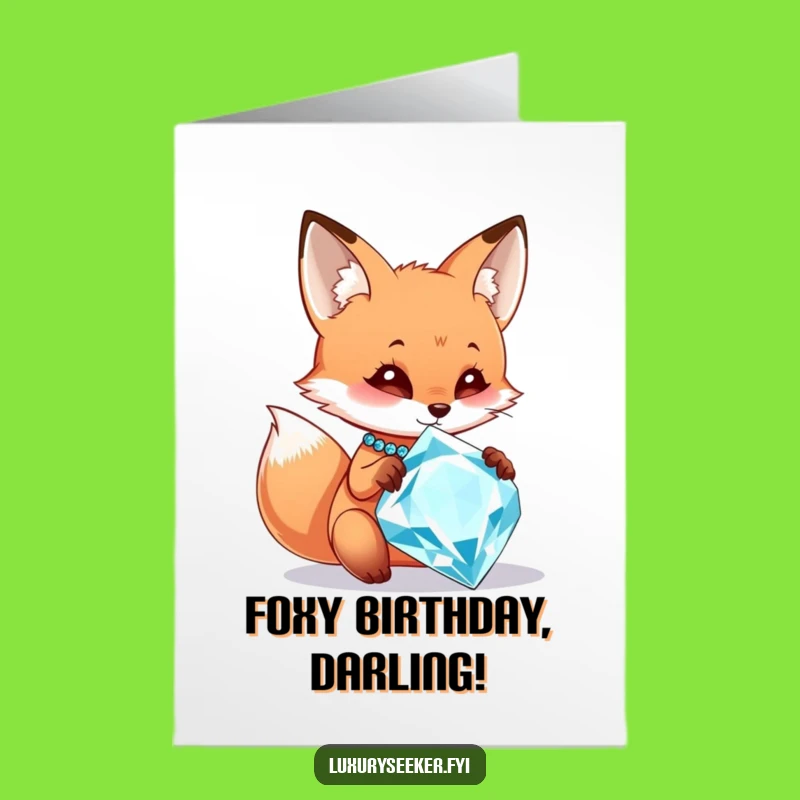 Free Printable Fox Diamond Birthday Card - Funny Downloadable Gift for Her