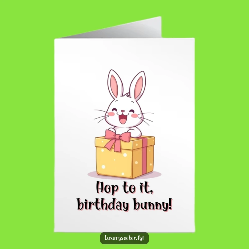 Free Printable Birthday Card: Excited Rabbit Gift Box Funny Downloadable Gift