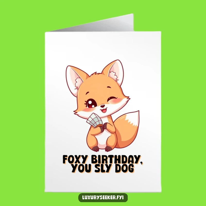 Free Printable Birthday Card: Playful Fox Fan Funny Downloadable Greeting Card