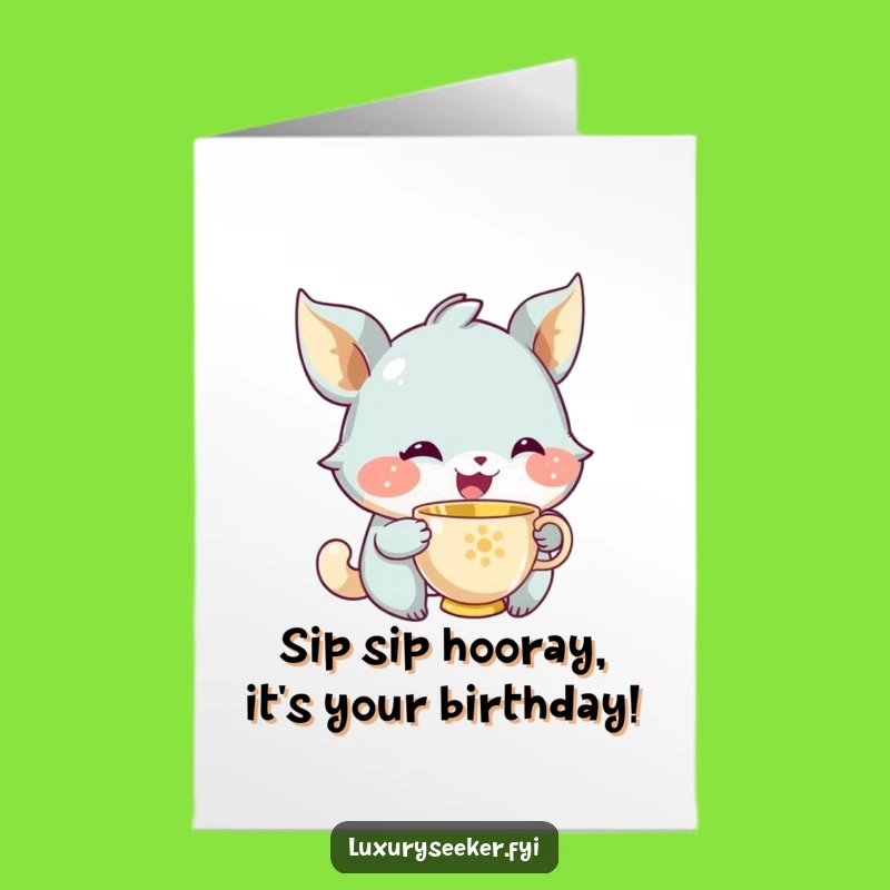 Free Printable Birthday Card: Tea Time Creature Fun - Funny Downloadable Gift