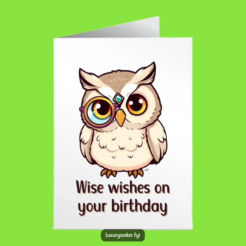 Free Printable Funny Birthday Card: Sophisticated Owl, Wise Monocle Downloadable Gift